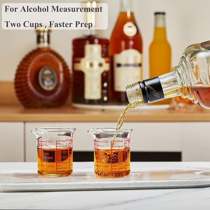High Borosilicate Glass Measuring Cup-V-Shaped Spout，Glass Measuring Beaker for Kitchen or Restaurant, Easy to Read, 60 ML (2 Oz)-Pack of 2