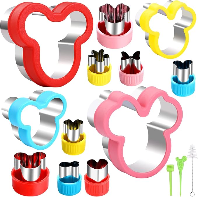 Elfkitwang Minnie Themed Cookie Cutters Set,Minnie Head Cartoons Shapes Cookie Cutter for Kids Sandwich Cakes Biscuits Vegetables Fruit Cutters Baking Mold(Assorted Sizes)