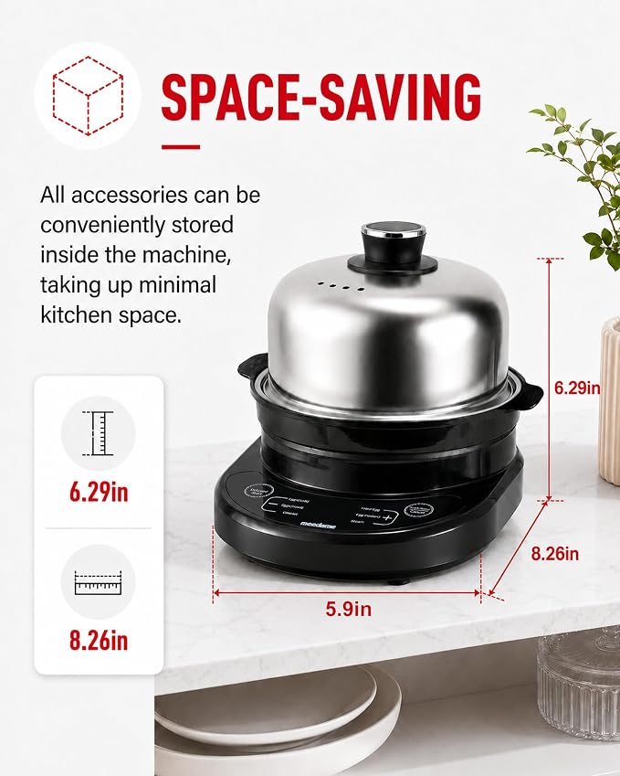 Rapid Egg Cooker, Stainless Steel Electric Egg Steamer for Hard and Soft Boiled Eggs, Fried Egg and Omelet Maker, Auto Shut-Off, Dishwasher-Safe Parts, BPA-Free, Holds 7 Eggs, Black