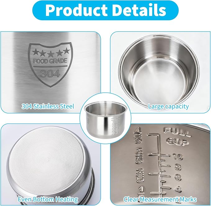 Rice Cooker 5.5 Cupr Inner Pot Compatible with Tiger JBV-A10U Only | 304 Stainless Steel,Easy to Clean and Dishwasher Safe