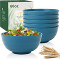 Big Salad Bowls for Kitchen, Premium 60oz Wheat Straw Bowls Set of 6, Unbreakable Cereal Bowls Popcorn Bowls Reusable, Microwave Safe Salad Bowls Large Serving for Fruit,Rice and Oatmeal- Blue