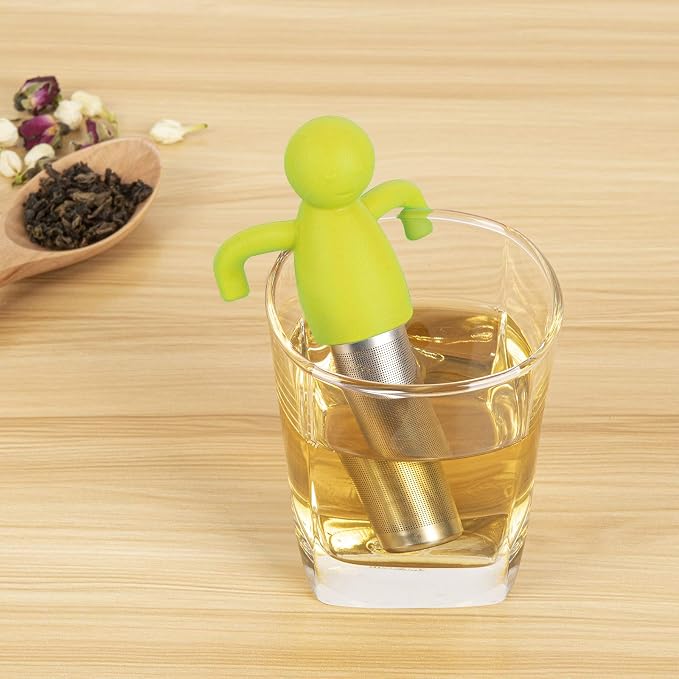 Stainless Steel Tea Infuser Steeper for Loose Tea Extra Fine Mesh Green | Stainless Steel Fun Person-shaped Design Tea Strainer Filter with Silicone Handle for Loose Tea Ball for Cup Mug