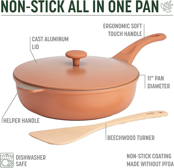 Goodful All-in-One Pan, Multilayer Nonstick Cookware Set, High-Performance Construction, Multipurpose Design Replaces Multiple Pots and Pans, Dishwasher Safe, 11-Inch, 4.4-Quart Capacity, Terracotta