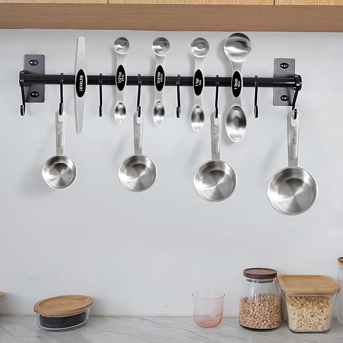 13pcs Stainless Steel Measuring Cups and Spoons Set, 8 Double-Sided Magnetic Measuring Spoons Set & 4 Metal Measuring Cups & 1 Leveler for Kitchen Dry & Liquid Cooking Baking