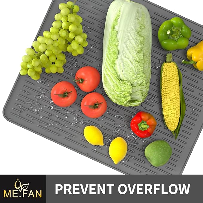 ME.FAN Silicone Dish Drying Mat for Kitchen Counter, Dish Drying Pad for Sink, Refrigerator or Drawer, Countertop Protection Pad M - 16''×12'' - Grey