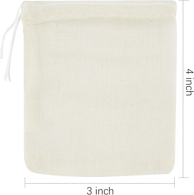 TUZAZO 24 Pcs Muslin Bags with Drawstring 3 x 4 inch, Reusable Tea Bags for Loose Leaf Tea, Natural Cotton Unbleached Cheesecloth Small Spice Bag for Cooking Soup Herb Sachet Bag Empty