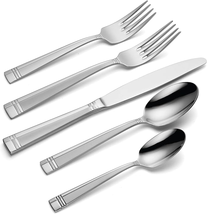 Oneida Amsterdam 45-Piece 18/0 Silverware Set for 8, Flatware | satin finish, dishwasher safe | includes serving spoons and utensil set | cutlery set, wedding silverware