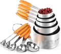 U-Taste Measuring Cups Spoons Set, 18/8 Stainless Steel, 10Pcs, Orange | Upgraded Thickened Handle, Reinforced Welded Joints, Nested Stackable Design, Metal Measure Set for Kitchen Baking Cooking