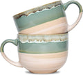 Bosmarlin Large Ceramic Coffee Mug Set of 2, Stoneware Jumbo Latte Mugs for Office and Home, 16 Oz, Dishwasher and Microwave Safe(Green, 2)