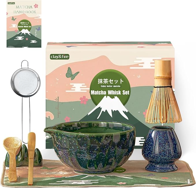 Clay&Fire Matcha Whisk, Handcrafted Bamboo Whisk for Matcha Powder (Emerald green)