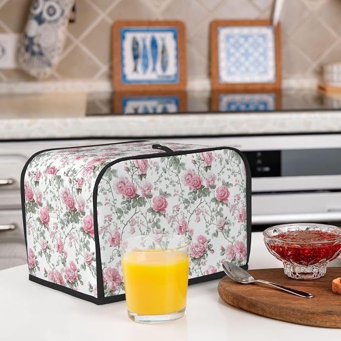 2 Slice Toaster Cover Vintage Floral Dust Proof Washable Kitchen Appliance Cover with Pocket, Oxford Fabric Countertop Toaster Protector for Standard Toasters Small Appliances