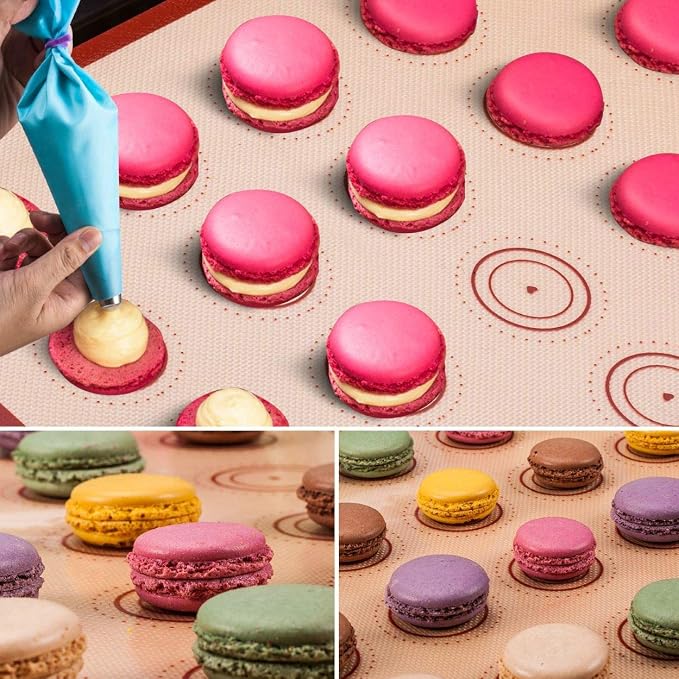 Macaron silicone baking mats - Macaroon Baking suppliers 1 Quarter Sheet + 2 Half Sheet Macaron Baking Mat,Macaron Baking Sheet,2 Piping Pastry Bag with Bag Tie,6 Piping Tips
