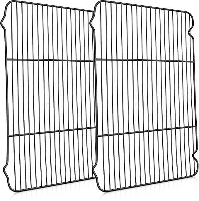 P&P CHEF Cooling Baking Rack Stainless Steel, 16.6" x 11.5", 2 Pcs, Black | Cooling Racks for Cooking Baking Roasting, Dense Wire & Smooth Edge, Easy to Clean, Stainless Steel Core & Nonstick Coastings