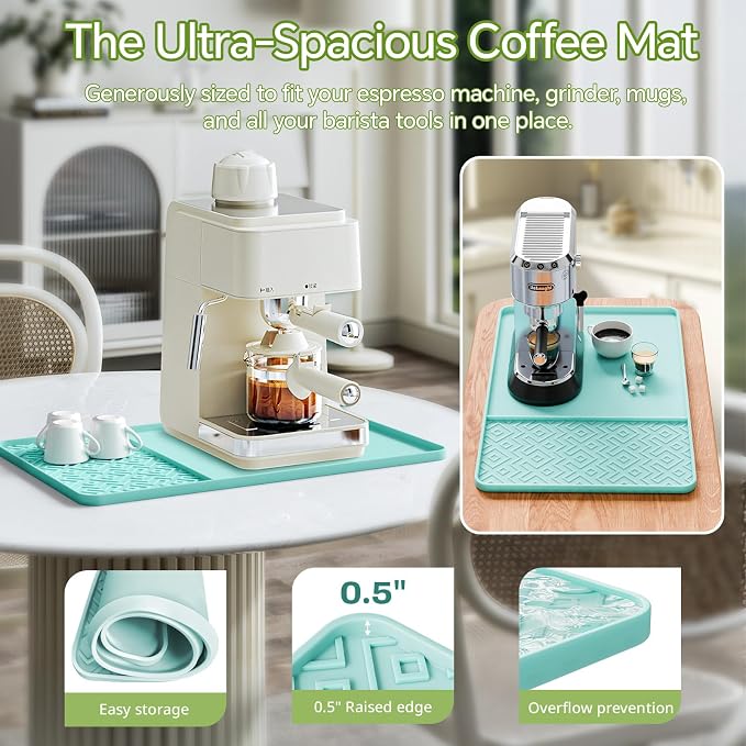 Silicone Coffee Mat with Raised Edges 19" x 12" – Waterproof Countertop Mat, Coffee Maker Pad, Espresso Machine Mat, Heat Resistant Dish Drying Mat