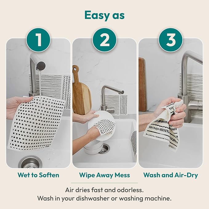 Swedish Dishcloths for Kitchen, 5 Pack, Vintage Kitchen | Reusable Paper Towels Washable, Non-Scratch Cellulose Sponge Cloths, No Odor, Biodegradable