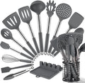 HOTEC 446°F Heat Resistant Silicone Kitchen Utensils, Cooking Utensil Set, Spatula Set, BPA Free, Kitchen Gadgets, with Stainless Steel Utensils Holder, Dishwasher Safe, 14pcs Grey