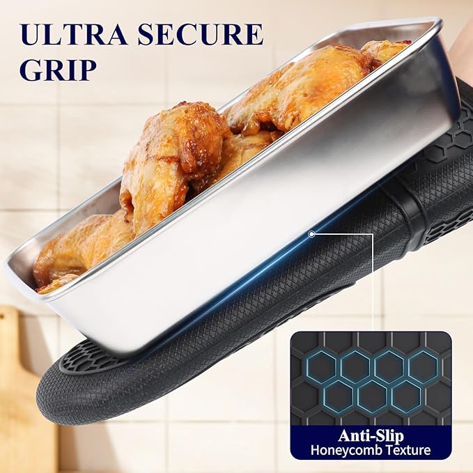 Kitsure Silicone Oven Mitts, Kitchen Gadgets, Apartment Essentials | 2 Pack Oven Gloves with Soft Lining, Non-Slip and Heat Resistant, Great Gift for Cooking, Baking