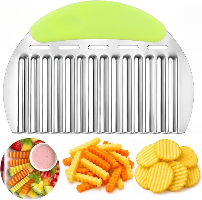 JAYVAR Large Crinkle Cutter French Fry Cutter, Potato Wavy Chopper | Stainless Steel Vegetable Crinkle Cutting, Large Wave Slicer, Onion Chopping Tool with Handle