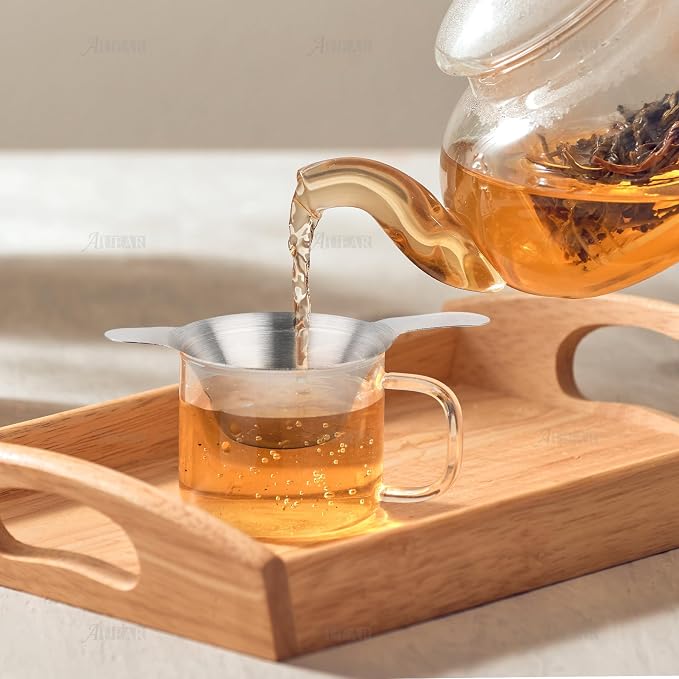 AUEAR, 4 Pack Stainless Steel Tea Strainer Fine Mesh Infuser Funnel Different Size Leaf Filter with Double Handles for Coffee Flour Sugar