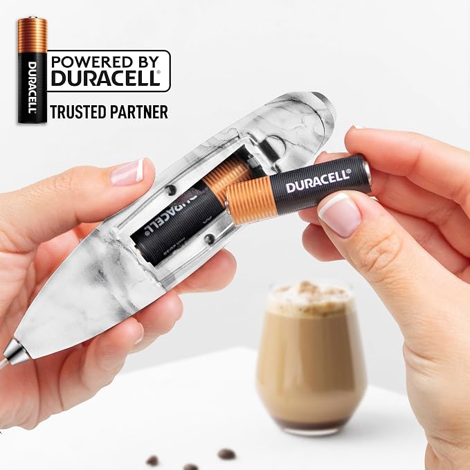 Zulay Kitchen Powerful Milk Frother Wand With Duracell Batteries - Ultra Fast Handheld Drink Mixer - Electric Whisk Foam Maker for Coffee, Lattes, Cappuccino & Matcha - Double Whisk - Quartz