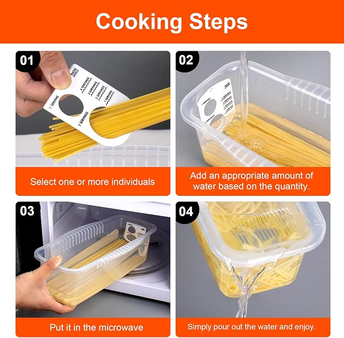 Microwave Pasta Cooker with Strainer Lid & Built-in Measuring Card | Quickly Cook 1-4 Servings-No Mess, Sticking or Waiting for Boil, Pasta Cooker in Microwave for Dorm, RV,Kitchen & Quick Meals