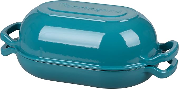 VORRINGARD Enameled Cast Iron Sourdough Bread Oven, Dutch Oven, Loaf Cast Iron Bread Pan for Homemade Bread Baking, Meatloaf Pan with Lid, 5QT, Bluegreen