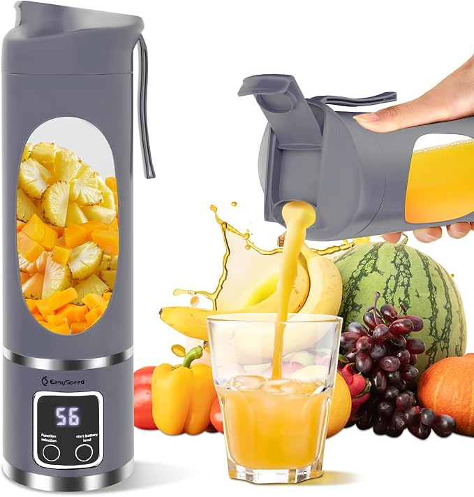 EASYSPEED Portable Blender Electric USB-C, 500ML Personal Juicer for Shakes, 12 Blades, 1500mAh Rechargeable, BPA Free, 18oz Small Blender with Leakproof Lid & Sip Spout, Mixing, Compact