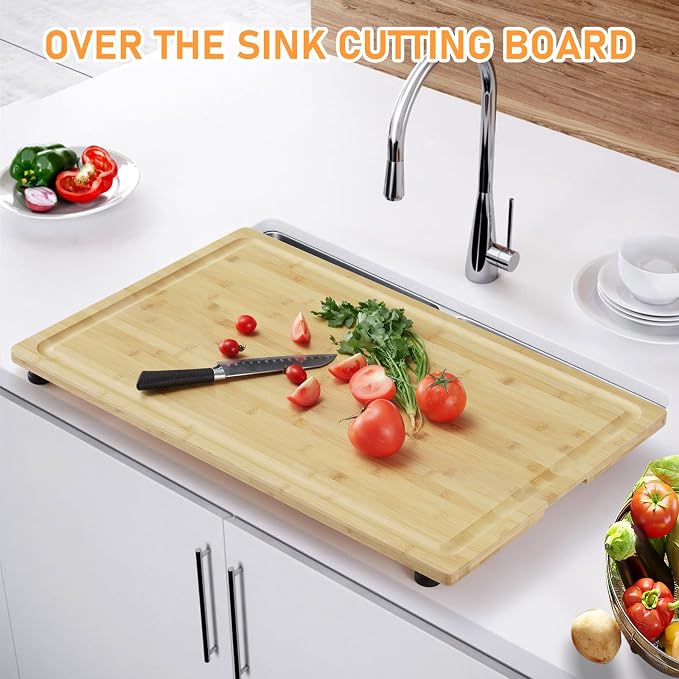 Bamboo Cutting Board, 30"x20" Extra Large Noodle Board with 4 Removable Feet, Juice Groove, Wooden Stove Top Covers for Electric Stove, Gas Burners, Counter Space