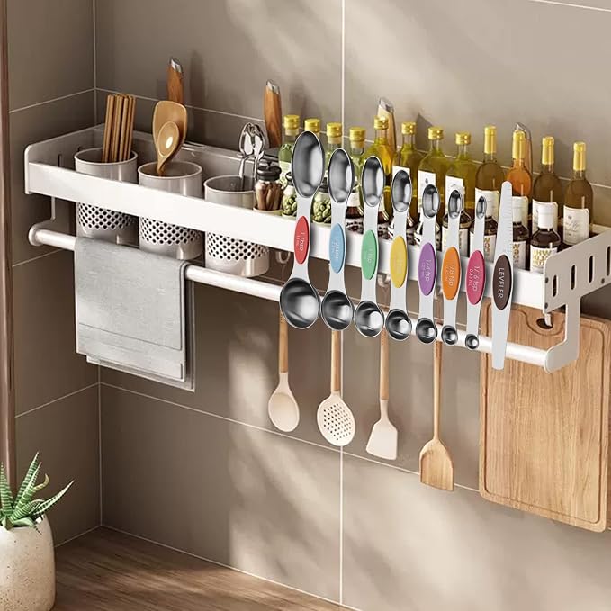 Aovchei 8 pcs Multi-Color Magnetic Measuring Spoons Set | Dual Sided, Stainless Steel Small Tablespoon, Teaspoons, Fits in Spice Jars, for Dry and Liquid