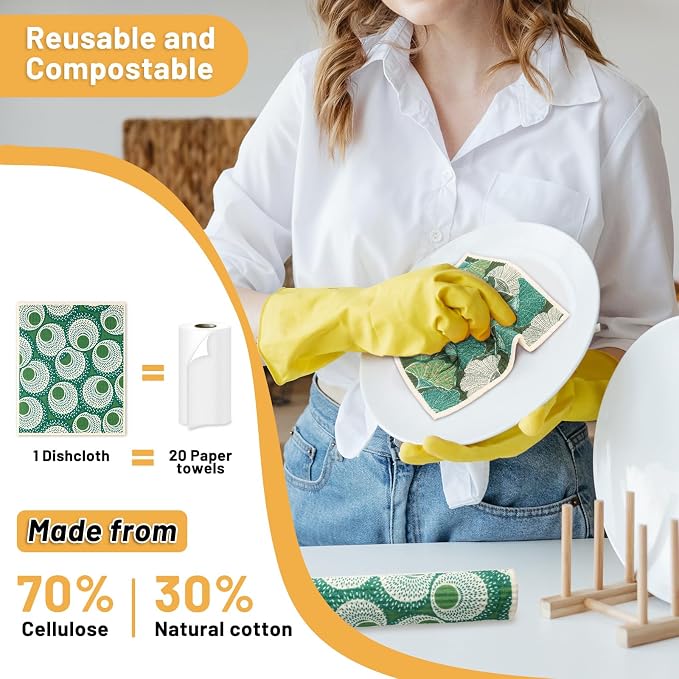 Lucomb Sedish Dishcloth (10 Pack-MultiPlants+ Clips)