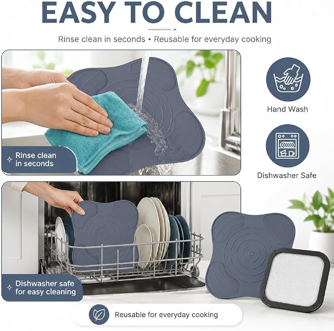 2 Pcs Silicone Heat Resistant Mat & Splatter Shield, Blue | Foldable Silicone Accessories for Air Fryer Countertop Protection Cooking Prep and Kitchen Use