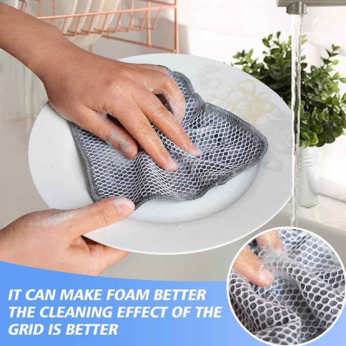Dish Cloths for Washing Dishes with Scrub Side, Microfiber Dish Rags | Dual-sided microfiber dish cloths with scrubber for stuck-on food, quick dry kitchen washcloths 9 Pack, 7" x 7 Inch Gray