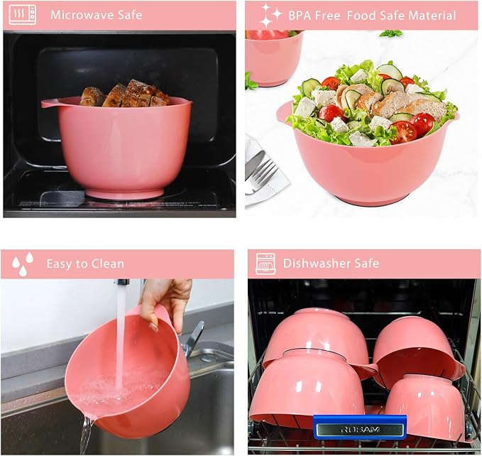 BoxedHome Classic Mixing Bowls Set of 4, BPA Free Plastic, Microwave Safe | 4.5, 3.5, 2.5 and 1.7 qt, Non-slip Base Large Non-toxic Nesting Bowl with Pour Spout, Dishwasher Safe, for Prep, Cooking