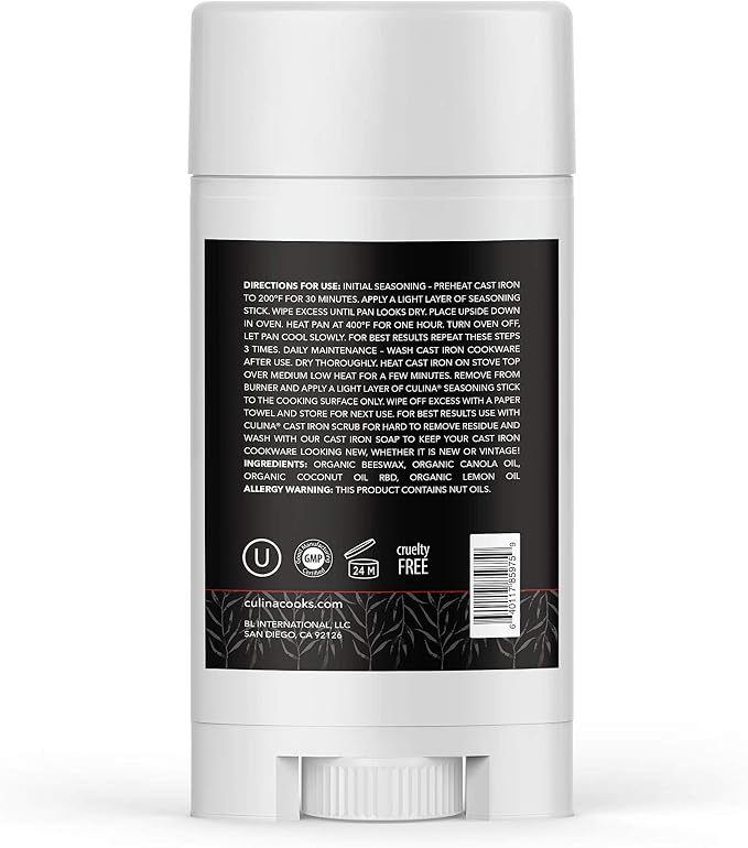 Culina Cast Iron Seasoning Stick | 100% Organic Ingredients | Best for Non-stick Cooking & Restoring | for Cast Iron Cookware, Skillets, Pans & Grills!…