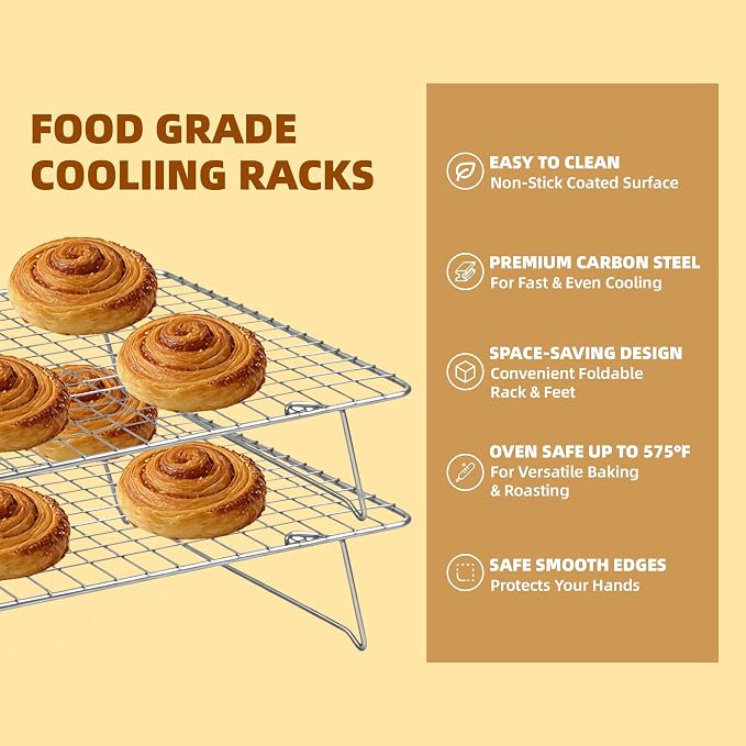 Cooling Rack 16"x10", 4-Tier Stackable & Collapsible Cooling Racks | Cooling Racks for Cooking and Baking, Roasting, Grilling, Oven & Dishwasher Safe (Silver, 4-Tier)