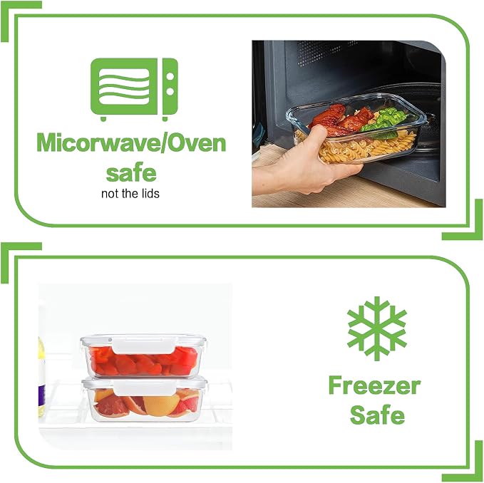 HOMBERKING 24pc Borosilicate Glass Food Storage Containers with Lids, Glass Meal Prep Containers with Leak Proof Snap Lock, Airtight Bento Lunch Boxes, Kitchen Storage (12 lids & 12 Containers)-White