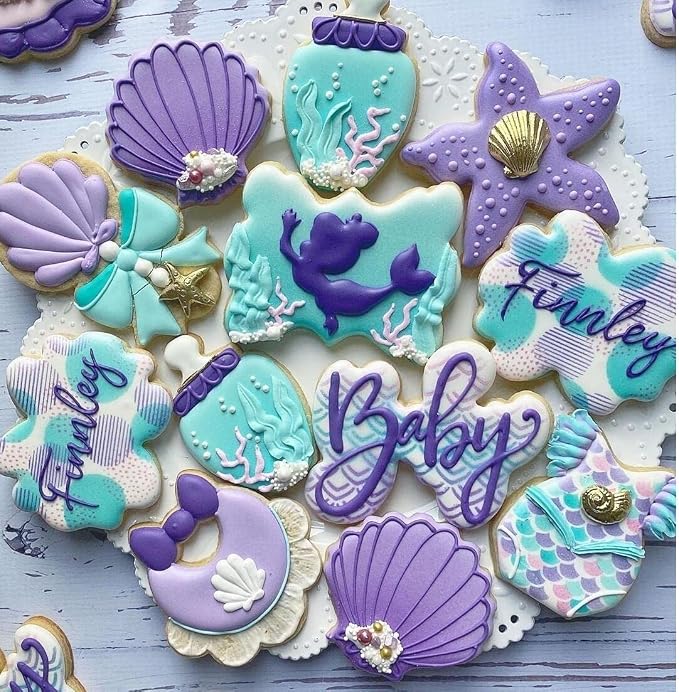 6 PCS Mermaid Cookie Cutters, Mermaid Tail,Starfish,Seashell, Shark, Crab Shapes Summer Themed Biscuits Molds Stainless Steel Metal Cutter for Kids Birthday Party Holidays