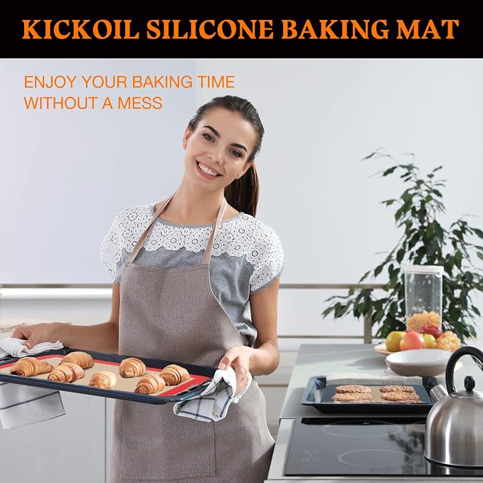 Silicone Baking Mats Set of 3, Non-Stick Reusable BPA-Free Oven Liners | Non Slip Silicone Baking Sheet for Cookies, Macarons, Bread and Pastry, Dishwasher Safe, 11.6'' x 8.5''(Quarter)