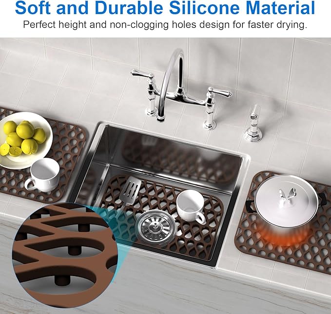 TOOVEM 13.6 ''x 11.6''Sink Protector for Kitchen, 2Pcs Silicone Sink mat | 2 Pcs Sink Protectors for Kitchen Sink, Non-Slip Silicone Sink Mats Protect, Stainless Steel Bottom of Kitchen Sink