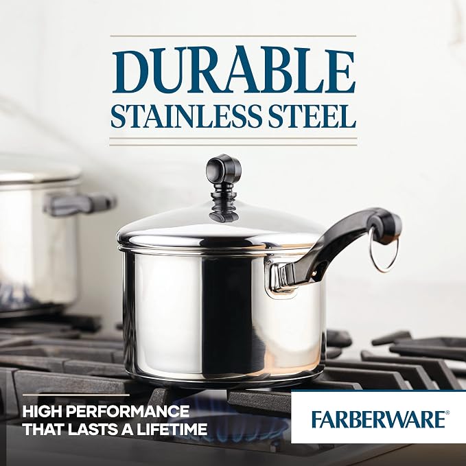 Farberware Classic Stainless Steel 2-Quart Mirror Satin Covered Saucepan,Silver,(Pack of 3)