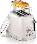 Wiltal Beige Cute Retro Toaster 2 Slice with 1.58" Wide Slots, Bread toaster with Cover and Warm Rack, Stainless Steel Toasters with Removable Crumb Tray, Preheat, Defrost, Cancel Function (Cream)