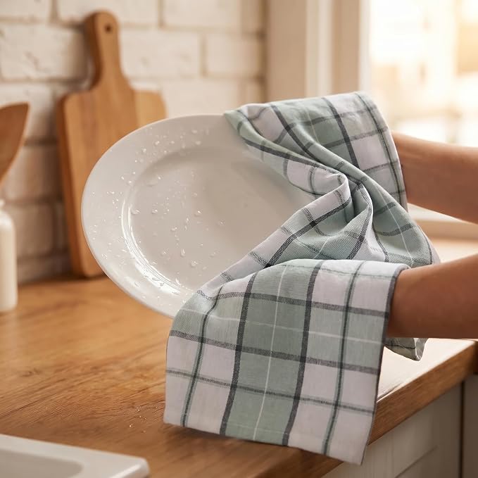 Urban Villa Kitchen Towels Cotton Dish Towels 20”x30” (Set of 6) Majestic Checks