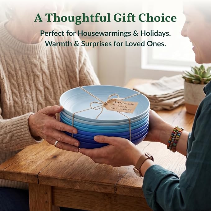 Dessert Plates Set of 8-8 inch Plate Set Wheat Straw Plates for Kitchen Unbreakable Plate for Dessert, Appetizer,Pancakes, Microwave & Dishwasher Safe Kitchen Essentials(Blue Series)