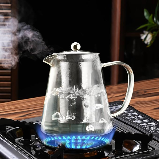 Baalaka Glass Teapot 18.6oz/550ml, Tea Pot with Removable Infusers for Loose Tea, Borosilicate Glass Tea Kettle Tea Maker Stovetop for Camping, Tea Infuser for Loose Leaf Tea Travel | Borosilicate glass tea kettle with infuser; steel strainer for loose...