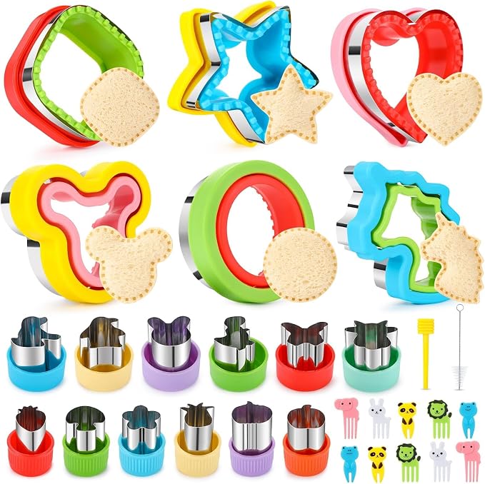 30Pcs Sandwich Cutters for Kids Lunch, Bento Box Accessories for Kids | Sandwich Cutter and Sealer Cookie Cutter Fruit Cutters Shapes Sandwich Maker Bread Decruster Lunch Box Accessories for Kids