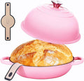 6QT Enameled Cast Iron Pink Dutch Oven For Sourdough Bread Baking | Dutch Oven Pot With Lid,Non-stick Sourdough Baking Pan with Bread Dome,Round Ceramic Dutch Oven Pot for Homemade