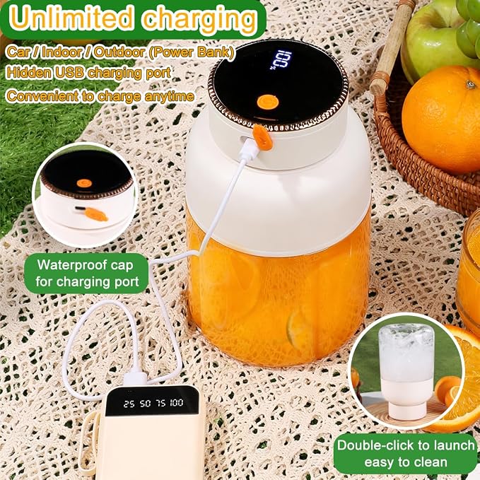 Portable Smoothie Blender for Smoothies & Shakes with Screen USB Changing Powerful Blades Blending 47oz 1350ML Cordless Portable Juice Cup Blender for Small Ice Fruit Crush Kitchen Gym Outdoor