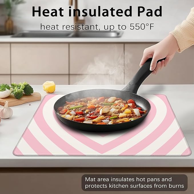Electric Stove Top Cover Protector – Pink Love Heart Glass Flat Top Stove Mat Oven Induction Cooktop Mat for Ceramic Countertop Mats Heat-Resistant Dish Drying Mat