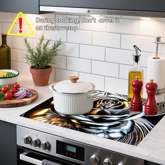 Nuxovilar Stove Top Cover Cooktop Mat 28.3x20.4in Polyester Diatom | Electric Guard Range Countertop Pad Burner Protection Sheet Kitchen Decor Cooking Area Home Styling (Metallic Rose)