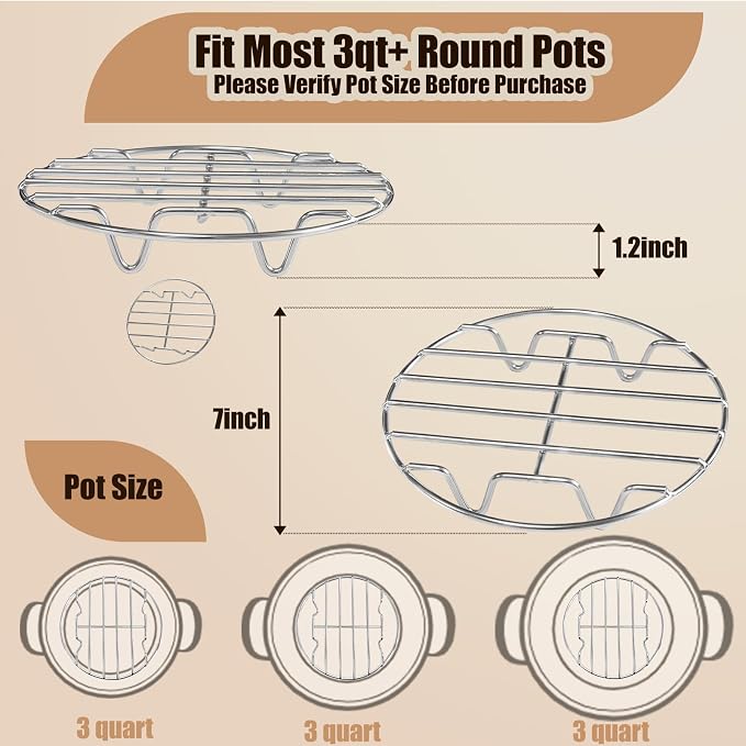 7" Stainless Steel Steamer Rack For Instant Pot 3/6/8 Qt - Multi-Purpose Canning & Cooling Rack - Fits Pressure Cooker, Dutch Oven & Air Fryer (1 Pack)